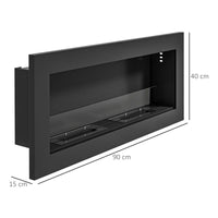 Camino a Bioetanolo da Incasso 90x15x40 cm 2 Bruciatori da 0,85L in Acciaio Inox Nero