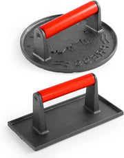 Hamburgerpersi 2 in 1 per stecchi, hamburger e salsicce - Antiaanbaklaag - Rond e rettangolare - Grandi formati (18 cm + 22 x 10 cm)