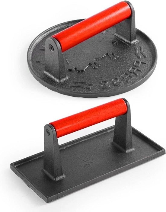 Hamburgerpersi 2 in 1 per stecchi, hamburger e salsicce - Antiaanbaklaag - Rond e rettangolare - Grandi formati (18 cm + 22 x 10 cm)