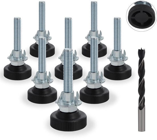 Piedini per mobili regolabili 8 pezzi - Piedini antiscivolo per mobili - Piedini di livellamento - M8 x 50 mm - Massimo 250 kg - Altezza 12-63 mm - Piedini di livellamento