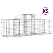 Cestini gabbioni recinzione a gabbia muro di contenimento ad arco 5 pezzi 200 x 50 x 60/80 cm ferro zincato argento 02_0040900