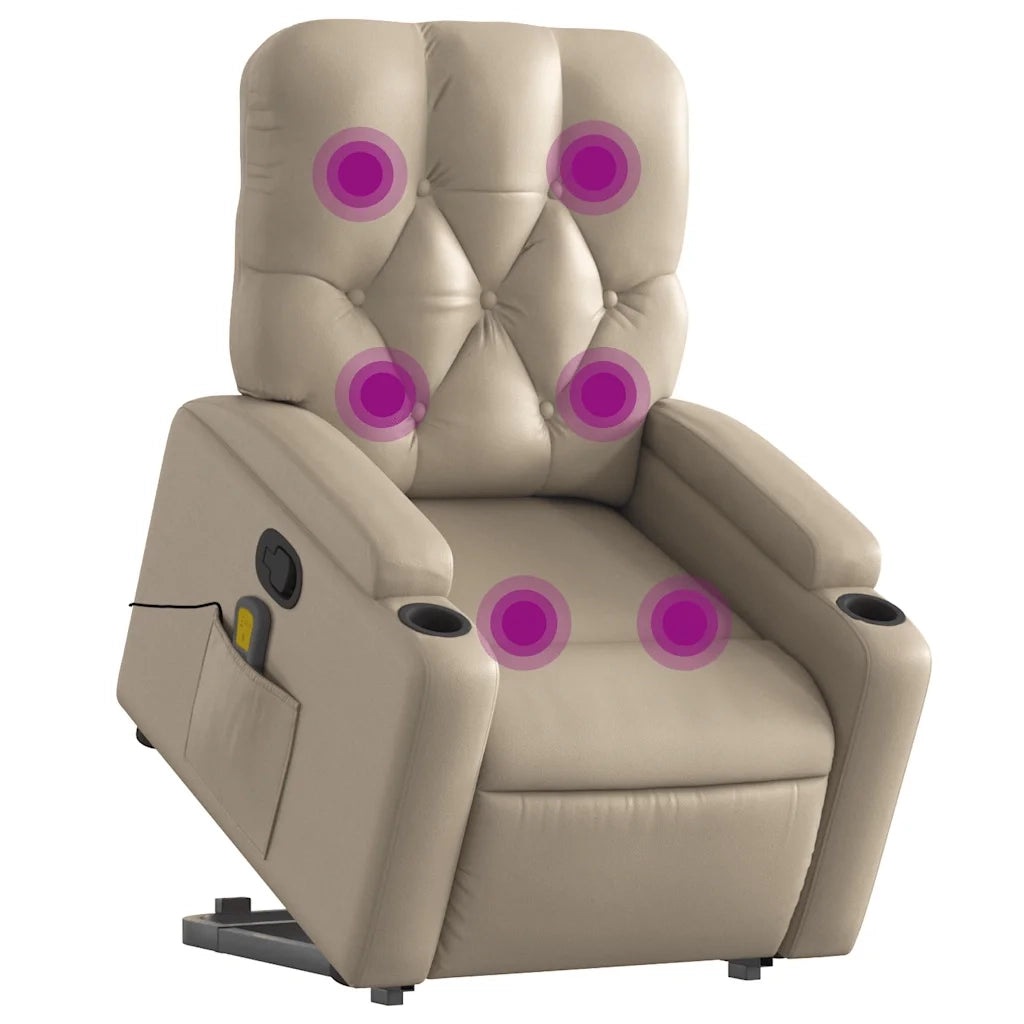 Poltrona Alzapersone Massaggi Reclinabile Cappuccino Similpelle