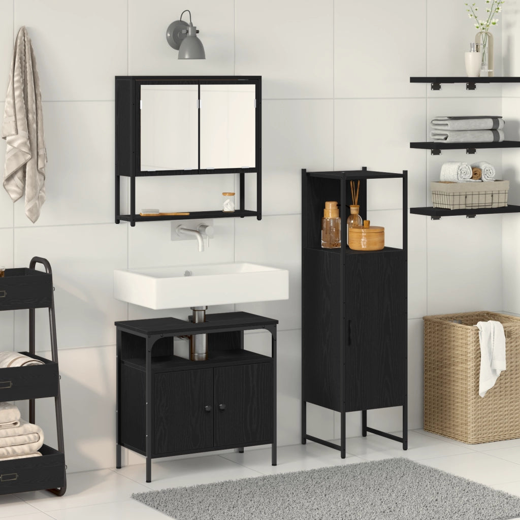 Set di Mobili da Bagno 3 Pezzi Quercia Nera Legno Ingenerizzato