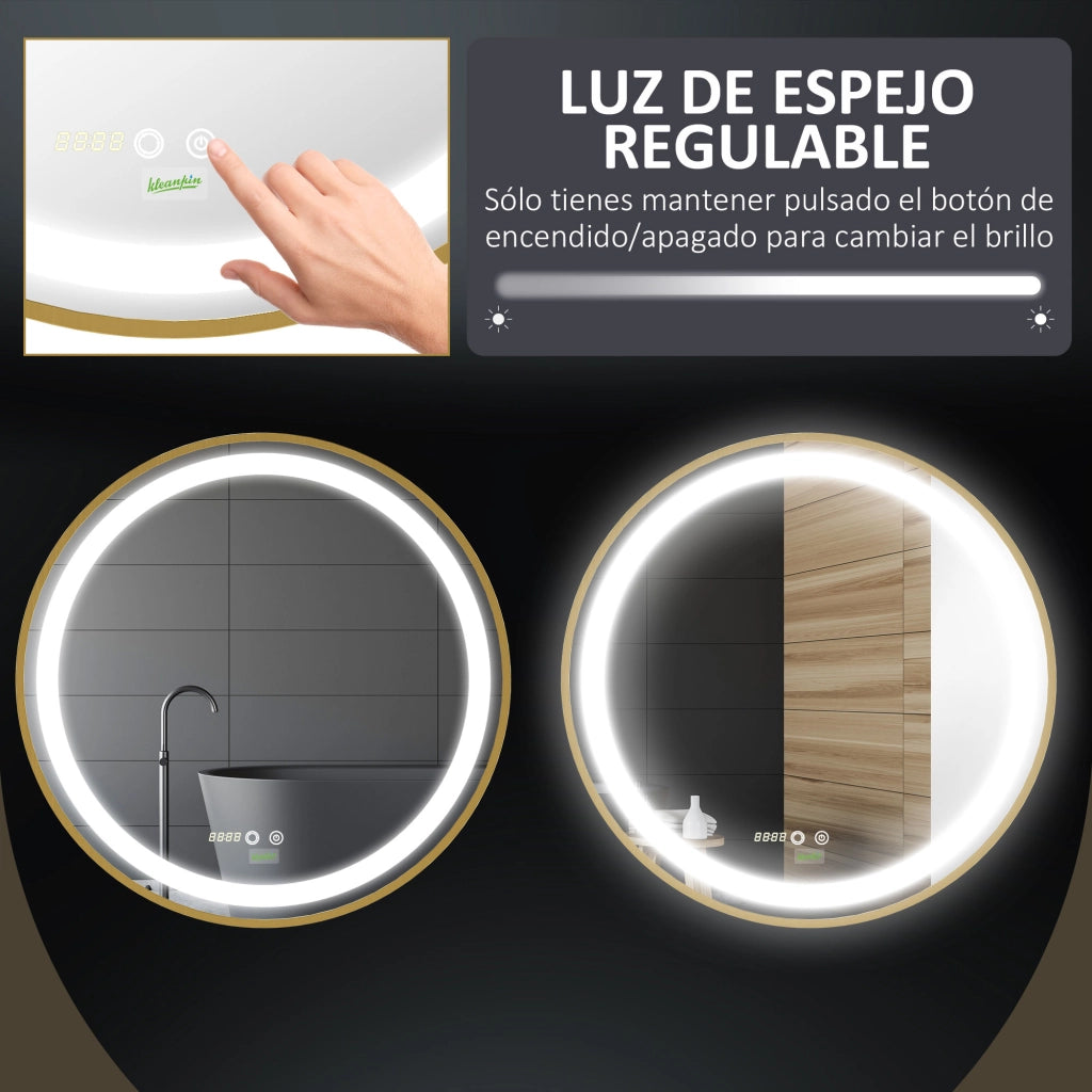 Specchio da Bagno con Luce LED ¨C zephmum ¨C Dorato ?60x4 cm