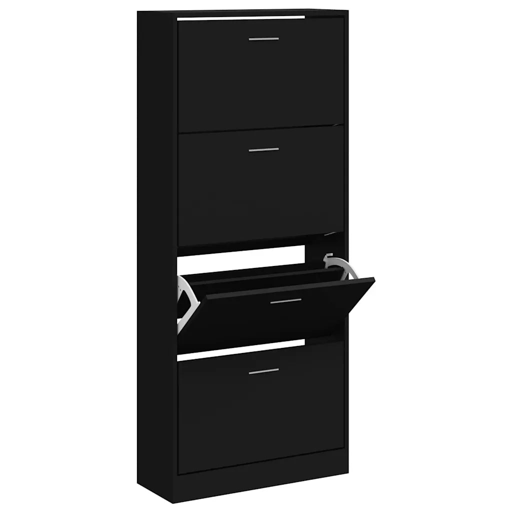 Scarpiera Nera 63x24x147 cm in Legno Multistrato 342544