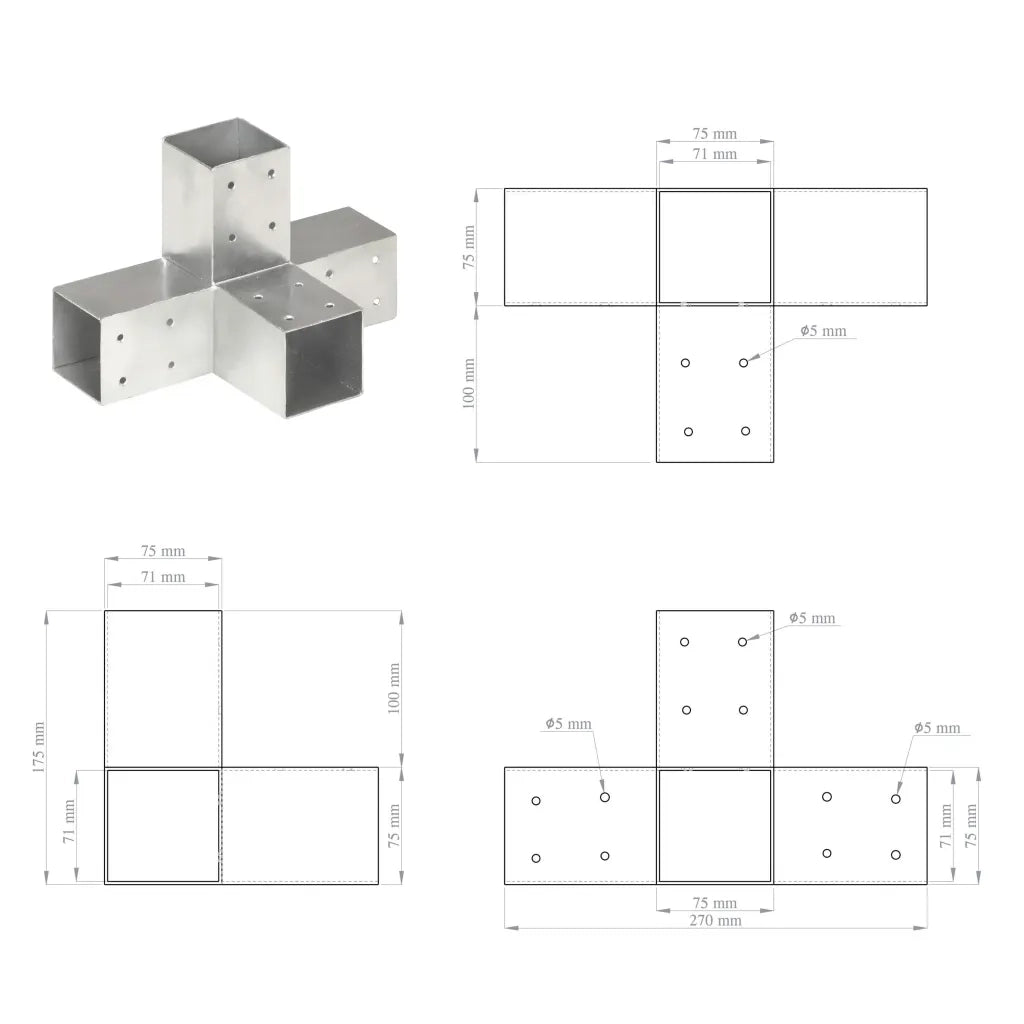 Connettori per Pali a Forma di X 4 pz in Metallo Zincato 71x71 mm cod mxl 77838