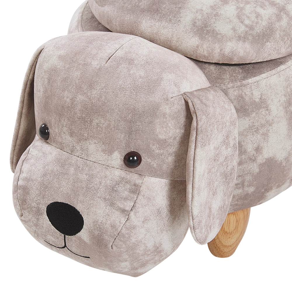 Pouf animaletto Sgabello per bambini Poggiapiedi in velluto beige con gambe in legno portaoggetti Seggiolino per bambini