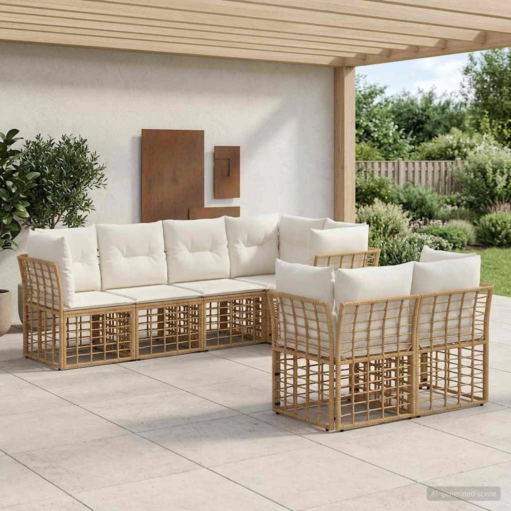 Set di divani da esterno 7 pz Naturale Poliestere 3437512