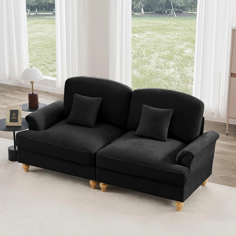 Divano 2 posti stile medievale - Xylo - Chenille, piedi legno, nero