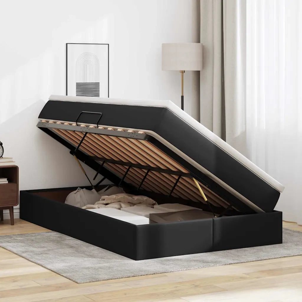 Letto con contenitore e materasso Nero 120 x 200 cm