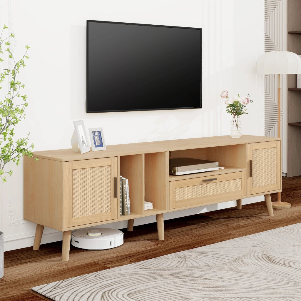 Mobile TV con 2 Ante; 1 Cassetto e 3 Vani; Passacavi per Soggiorno; in Truciolare; 180 cm; Rovere