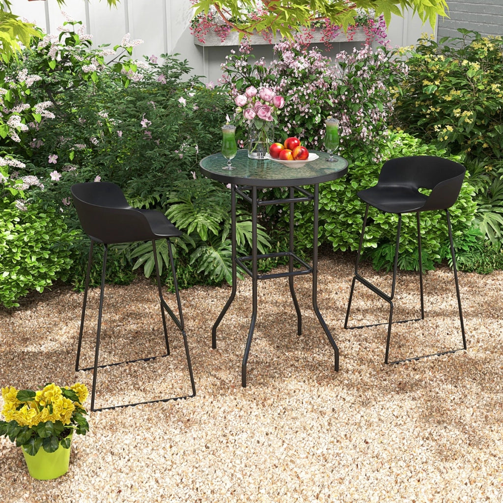 Tavolo da bar per giardino con piano in vetro temperato e telaio in metallo resistente, Tavolo rotondo alto 97cm Nero-Tavoli da esterno