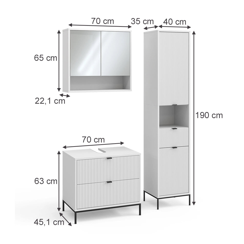 Vicco Set di mobili da bagno Bianco 3 parti