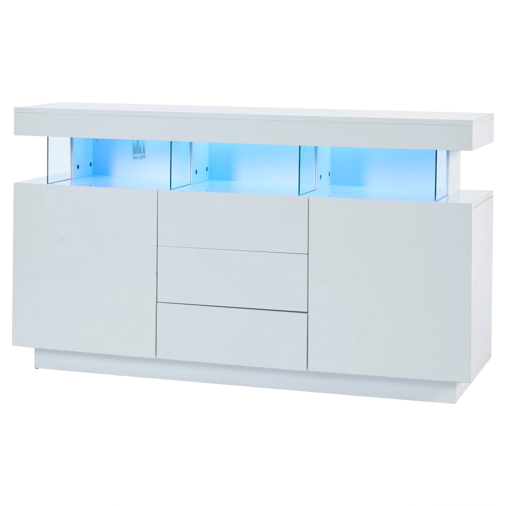 Mobile TV moderno - Zephmum- 140x35x80cm- Bianco- Lucido, bar caff¨¨, striscia LED 16 colori