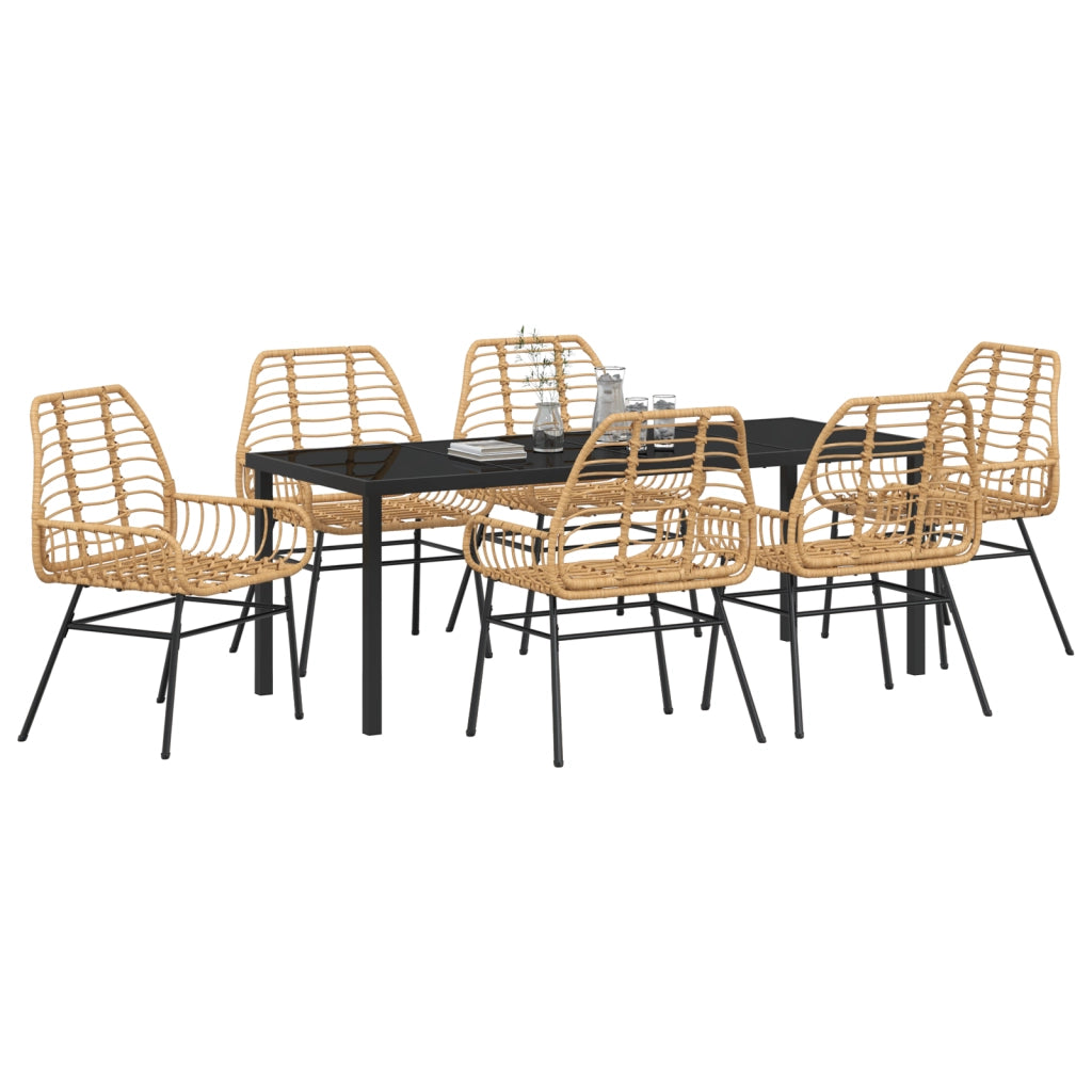Set da Pranzo da Giardino 7 Pezzi Marrone Polyrattan