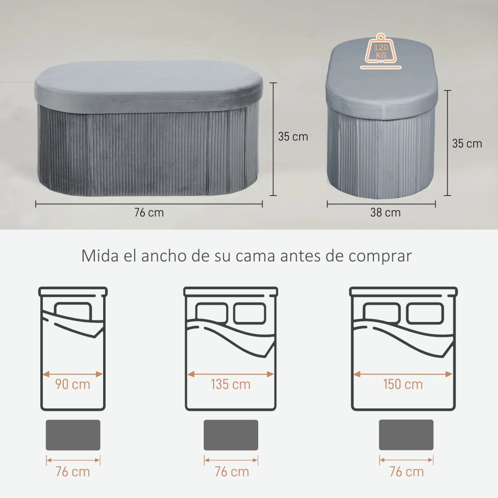 Poltrona Puff con Contenitore ¨C Zephmum ¨C Grigio Scuro Tessuto Velluto 76x38x35 cm