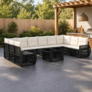 Set Divano da Giardino 11 pz Nero e Bianco Crema polyrattan 3436993