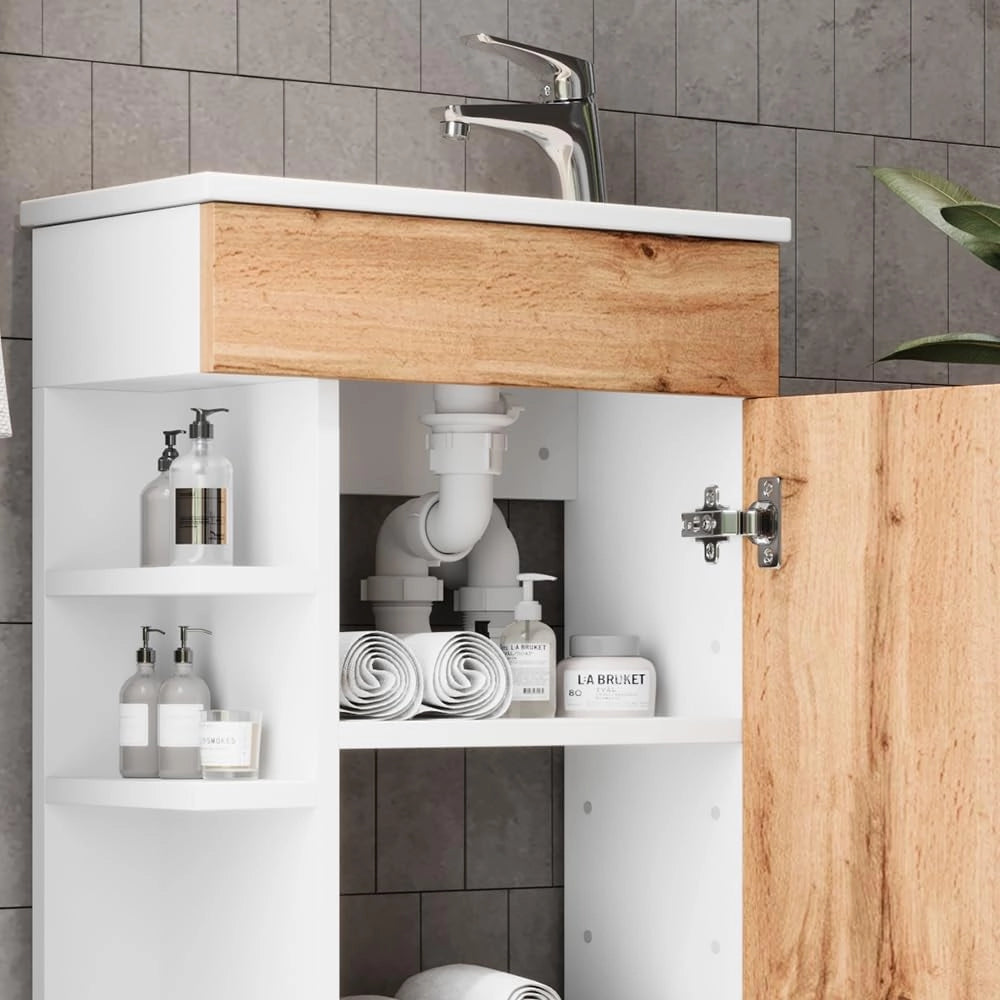 Set mobili bagno Amadeo, Quercia dorata, 50 cm, composto da mobile sottolavabo e lavabo