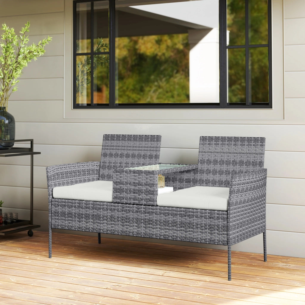 Set Giardino 2 Posti con Tavolino e Cuscini ¨C zephmum ¨C Polyrattan Nero 135x64x81 cm