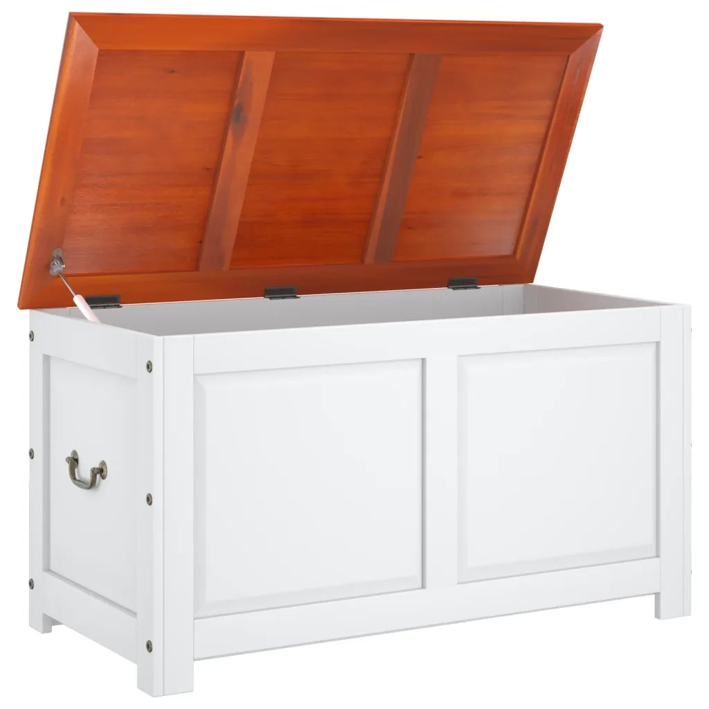 Cassapanca con Coperchio-Baule-Armadietto contenitore Marrone e Bianco Legno Massello Acacia 105340