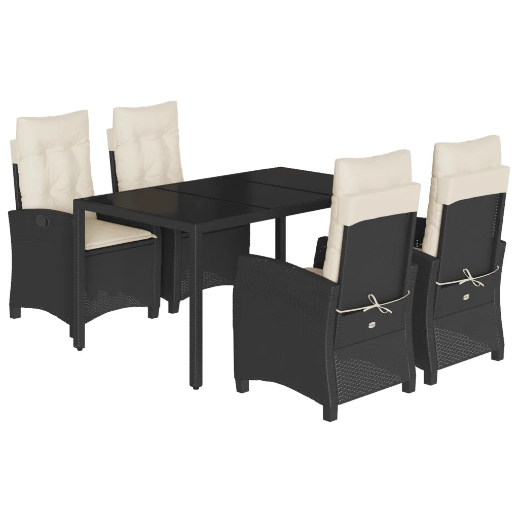 Set da Pranzo da Giardino 5 pz Nero con Cuscini in Polyrattancod mxl 87018
