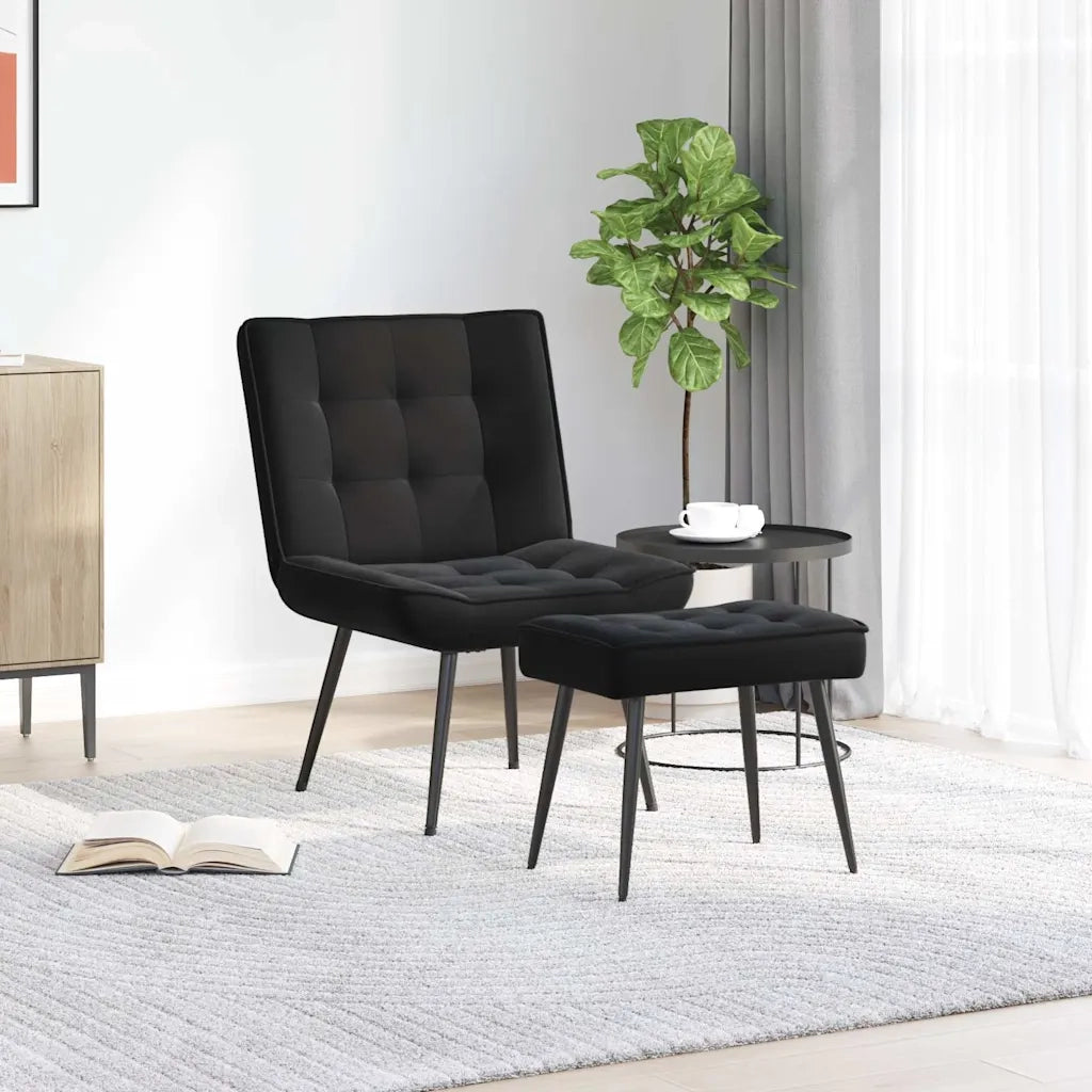Poltrona Relax | Sedia Relax con Poggiapiedi Nera in Velluto