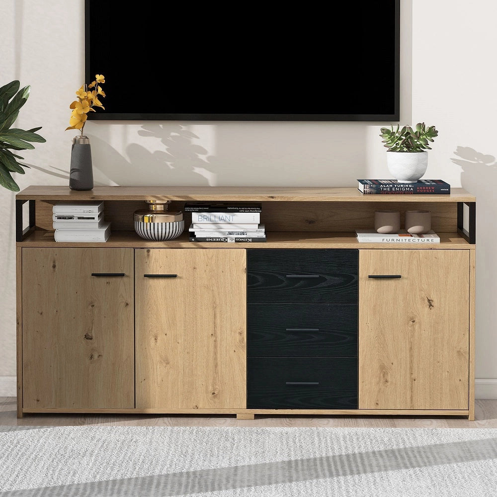 Buffet tre porte - Xylo - Marrone con maniglie per cucina soggiorno ufficio