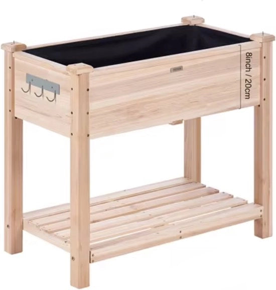 Houten contenitore per piante - Cassetta per piante - Elevato - Migliore drenaggio - 100KG - 86x46x76 - Incluso attrezzo per piante - Inclusi etichette per piante