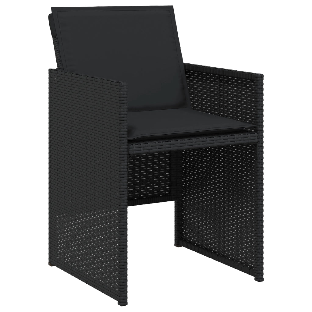 Set da Pranzo da Giardino da 5 Pezzi con Cuscini Rattan Poliestere Nero