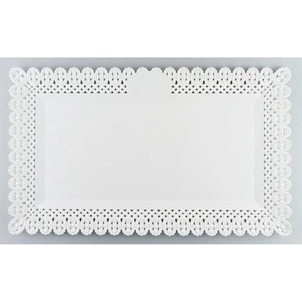 Trade Shop - Set 2pz Vassoio Trama Trinato Bianco 37x22cm Rettangolare Piatto Sotto Dolci Trasporto -