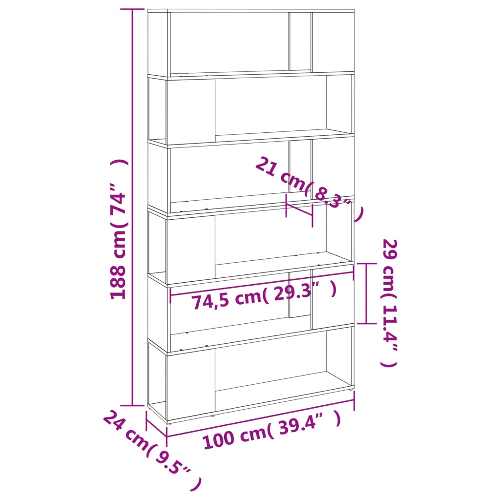 Libreria Divisorio-Scaffale per Libri-Mobile di Stoccaggio Grigio Sonoma 100x24x188 cm