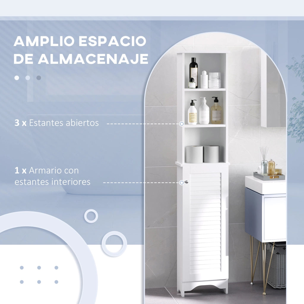Mobile da Bagno con Ripiani Aperti e Scaffale Interno ¨C zephmum ¨C 34x20x165 cm Bianco