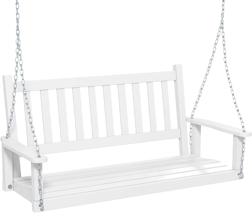 Panca sospesa in legno di pioppo, 2-3 posti, con catene in metallo regolabili, sedia sospesa con schienale in doghe, altalena Hollywood per giardino (marrone, 136 x 67 x 63 cm)