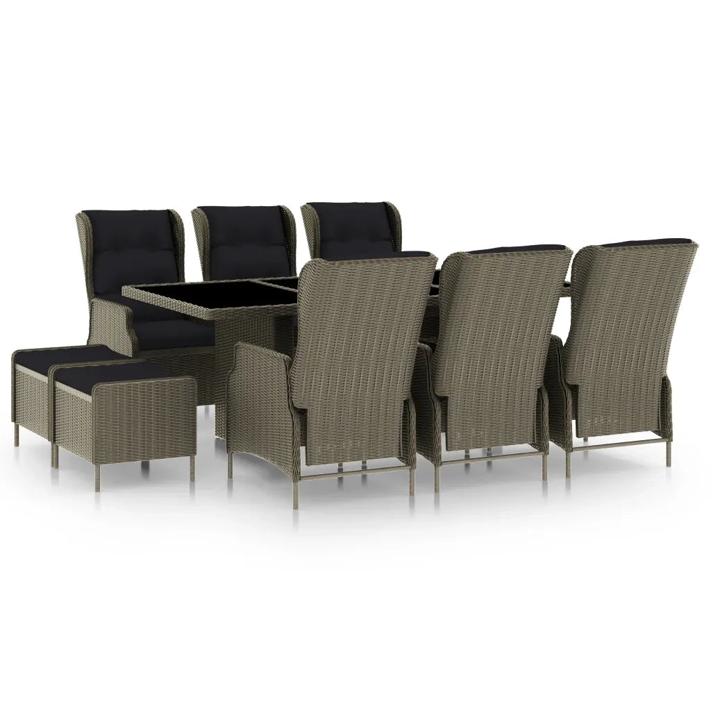 Set da Pranzo da Giardino 9 pz con Cuscini in Polyrattan Marrone cod mxl 69404