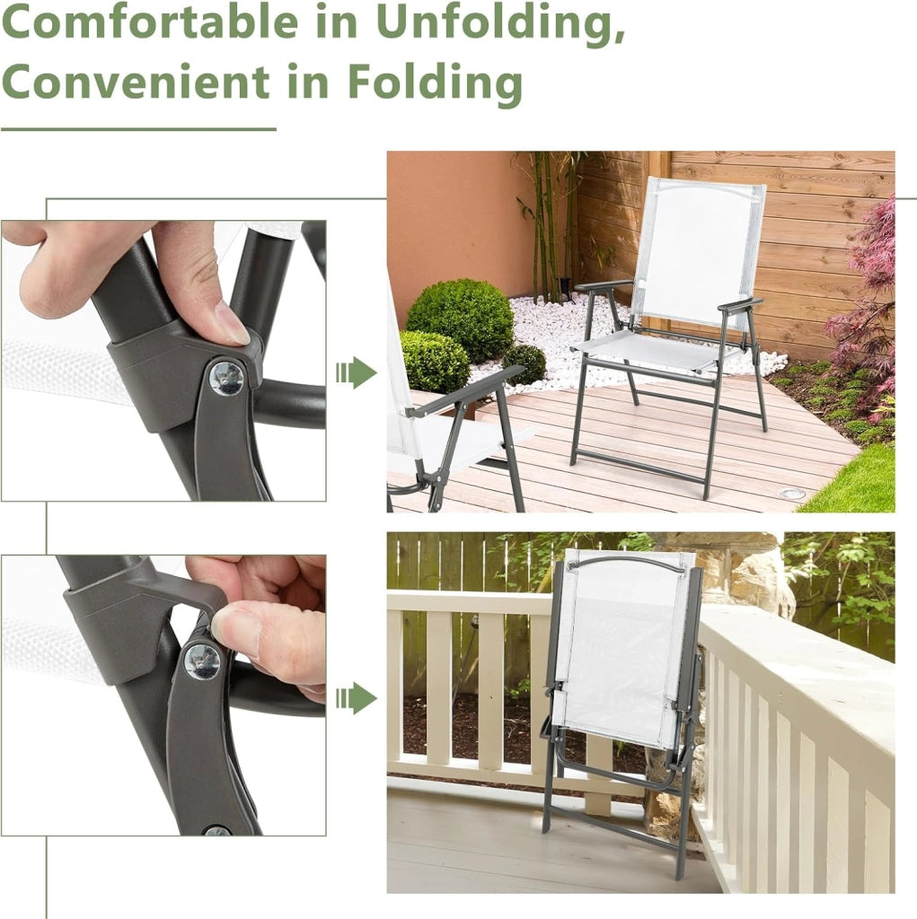 Sedie da giardino, pieghevoli portatili con braccioli, sedie da balcone con schienale ergonomico, sedie da campeggio fino a 150 kg, resistenti alle intemperie, per giardino, balcone (4