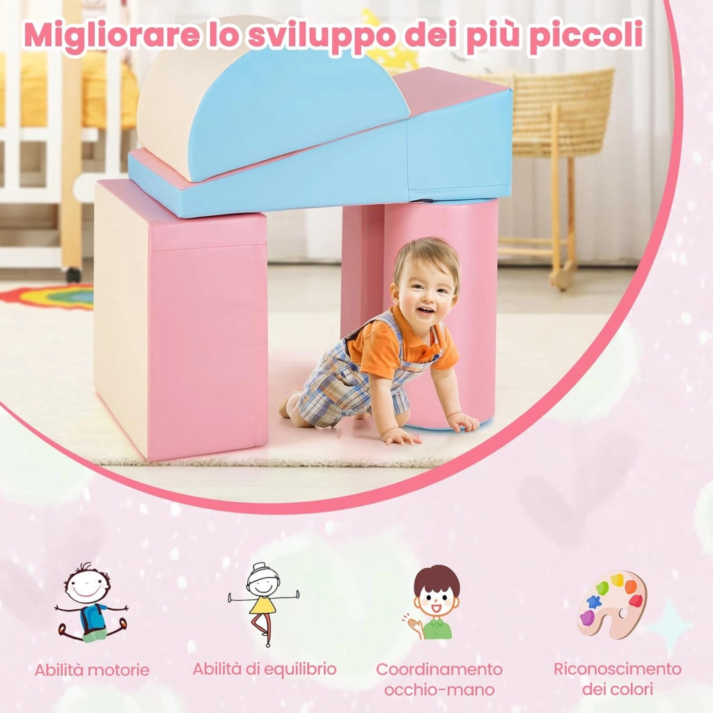 Set di 5 Blocchi con Diverse Forme e Colori, Giocattolo per Arrampicata e Strisciamento, Aiuta i Bambini a Crescere (Rosa)