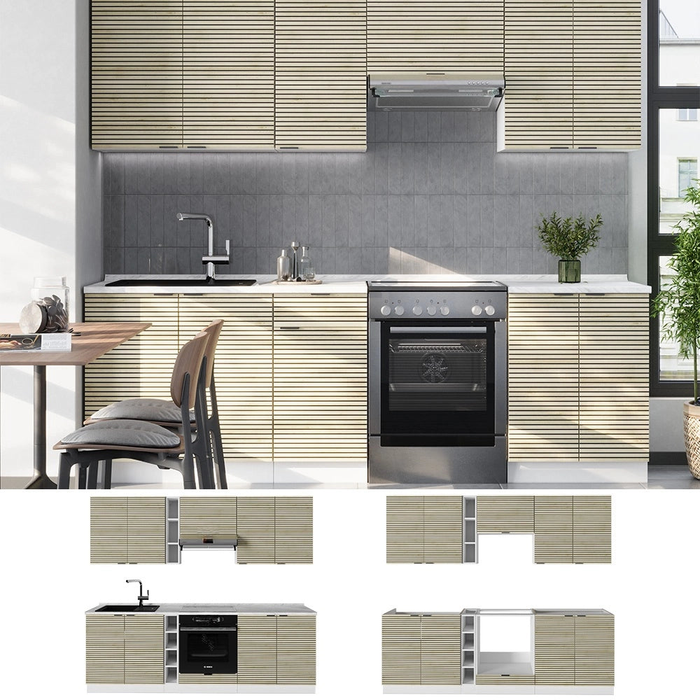 Cucina componibile Fame-Line Pannello in quercia/Bianco 235 cm, PL Antracite Vicco