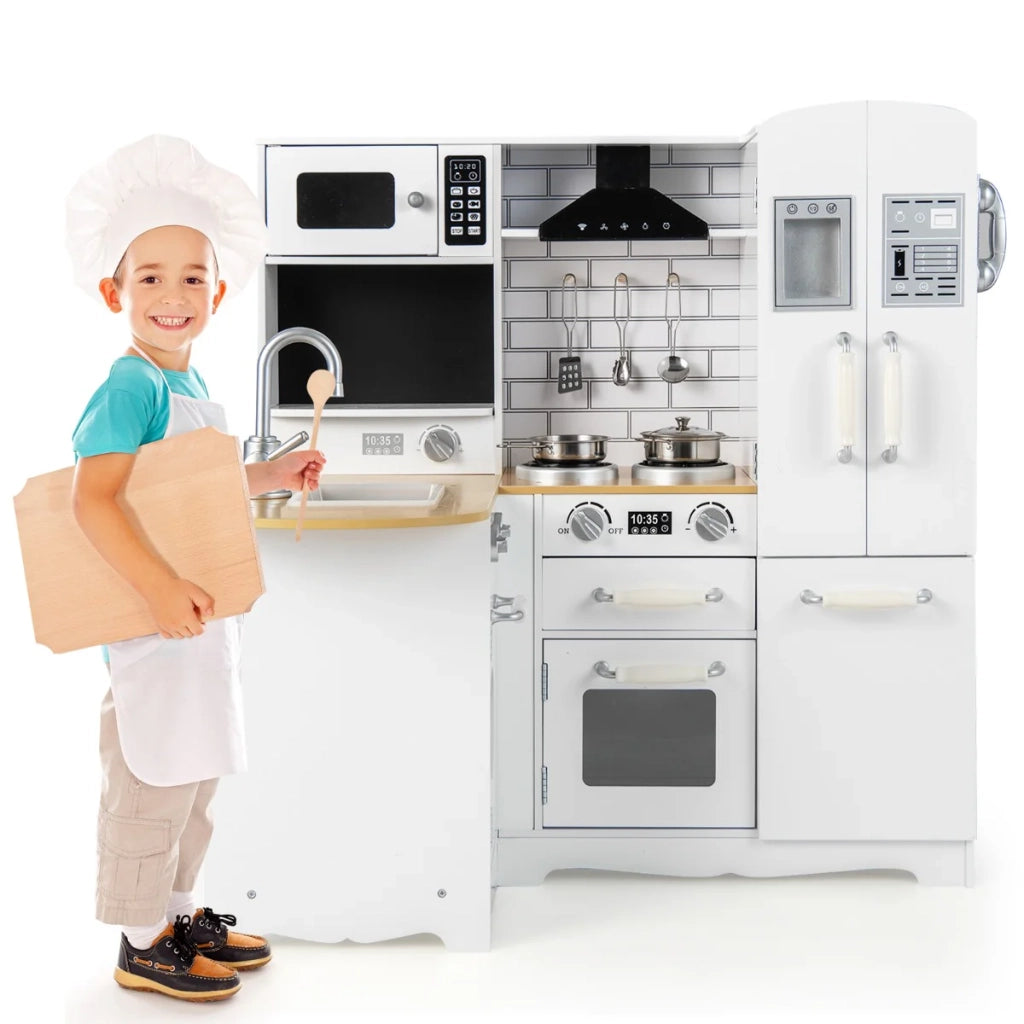 Cucina angolare per bambini 82 x 66 x 88 cm 1 forno a microonde 3 accessori in MDF bianco 20_0019412