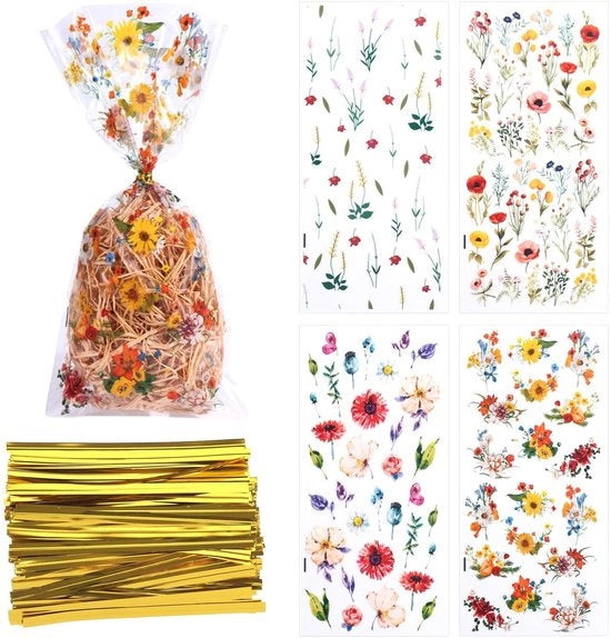 Set di sacchetti per dolci in cellofan 100 pezzi - con 4 stili - confezione regalo - materiale OPP - colore variopinto