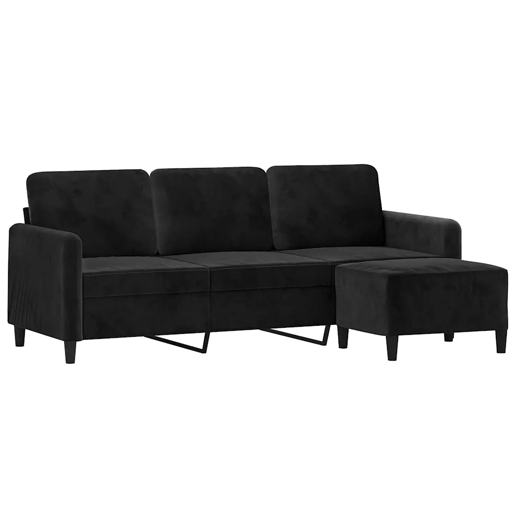 Divano a 3 Posti con Poggiapiedi-Sofa 3 Posti con Poggiapiedi Nero 180 cm in Velluto 248683
