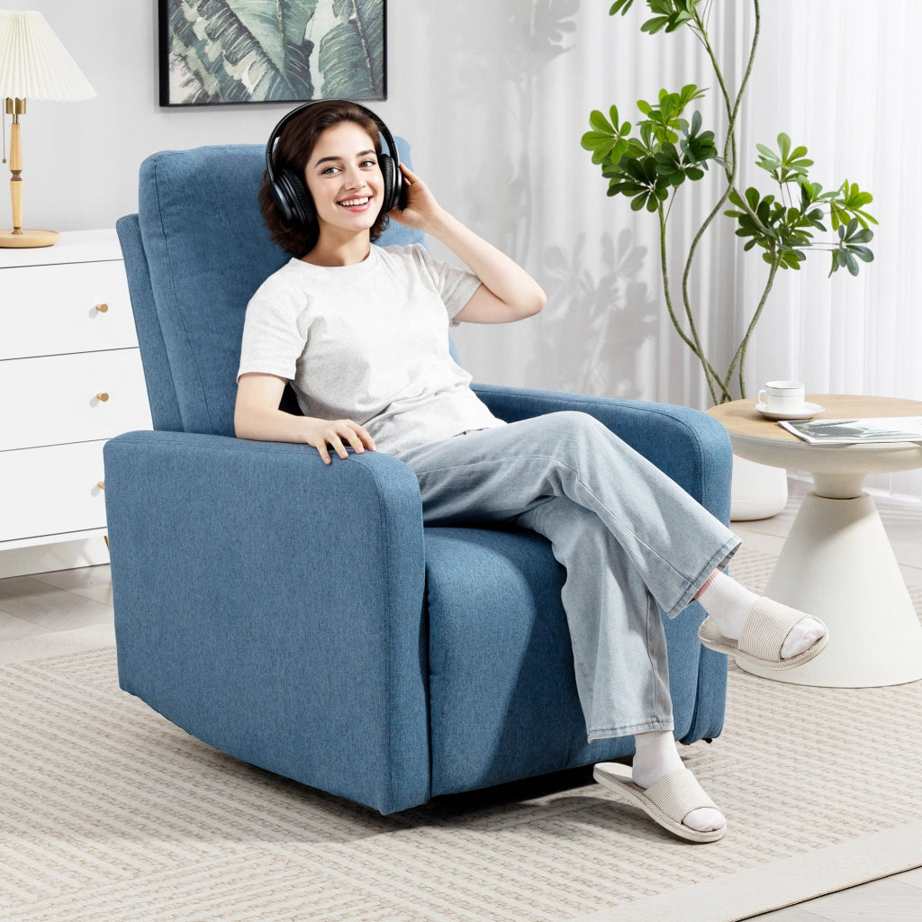Poltrona Relax Reclinabile Manualmente a 135¡ã, Girevole a 360¡ã con Funzione Dondolo, Blu