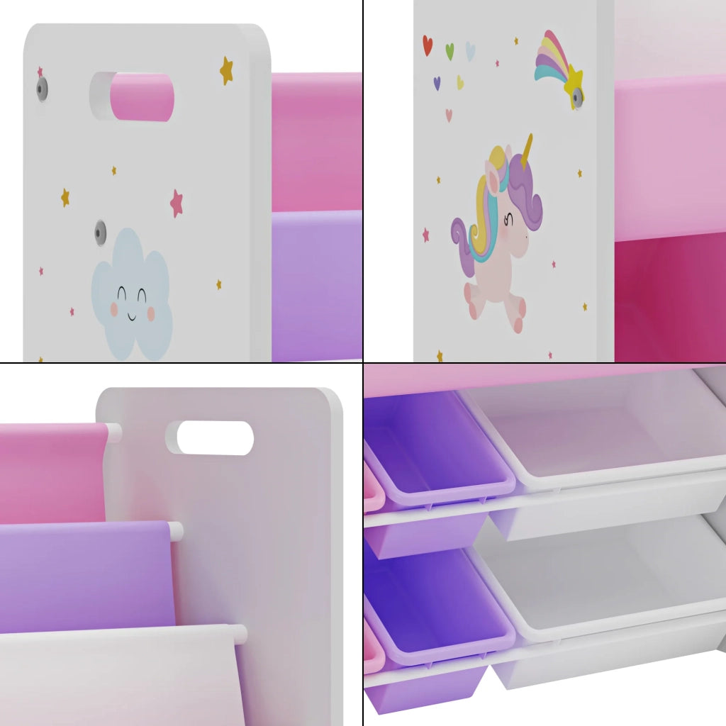 Scaffale dal design senza tempo per soggiorno camera da letto mobiletto per bambini con motivo unicorno 78 x 86 x 27 cm bianco viola rosa 03_0011213
