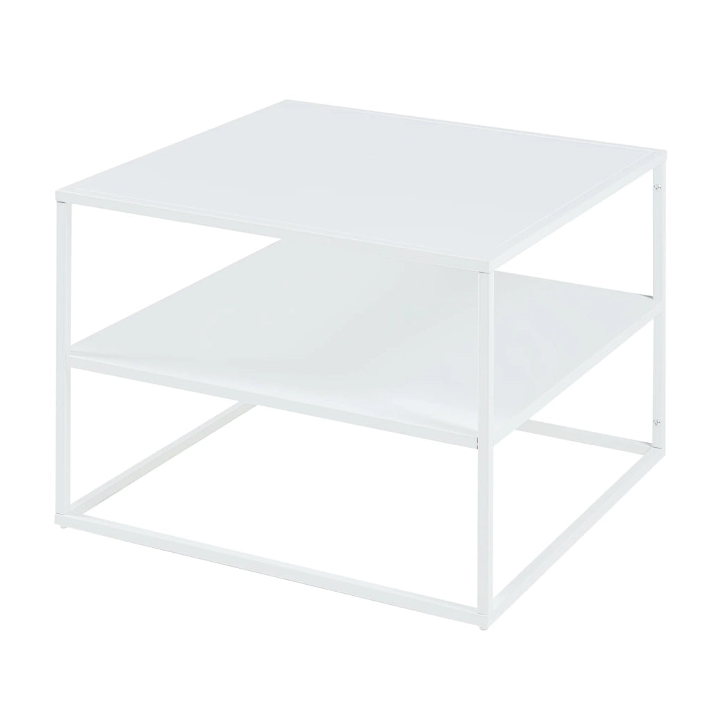 Tavolino da caffè consolle laterale con piano quadrato e ripiano in acciaio 60 x 60 x 45 cm bianco opaco 03_0010852