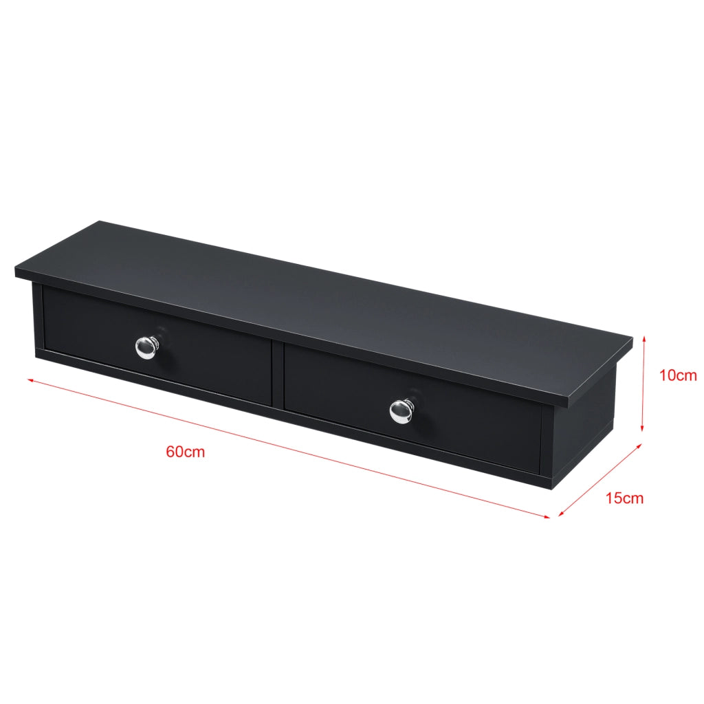 Mensola da Parete Geeste Comodino Sospeso con 2 Cassetti 60 x 15 x 10 cm - Nero [en.casa]