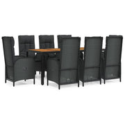 Set da pranzo da giardino da 9 pezzi e cuscini resina intrecciata nera 02_0014836