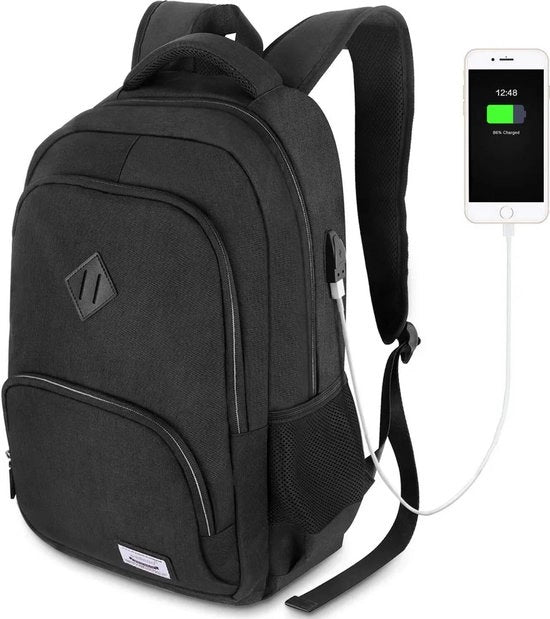 Ragazzola nera per uomini - tasca laptop, borsa laptop professionale con porta USB, contenente spazio per laptop 15,6 pollici, impermeabile, con porta di ricarica USB, capacità 20-35 litri