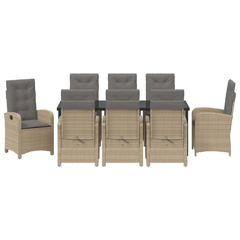 Set da Pranzo per Giardino con cuscino 9 pcs Beige polyrattan 3380294