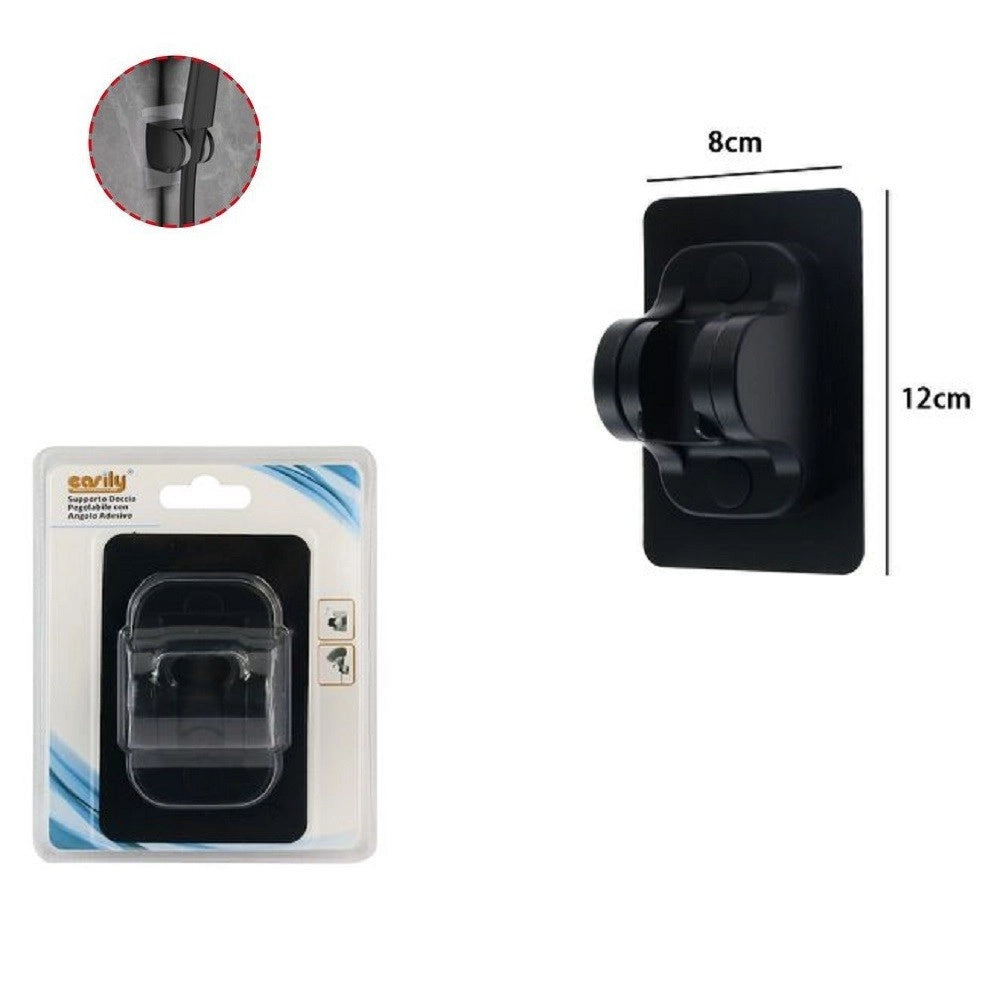 Trade Shop - Supporto Per Soffione Doccia Adesivo Angolo Regolabile Parete Staffa Nero 87138 -