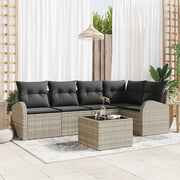 Set divano da giardino  a 6 pezzi con cuscini grigi in polyrattan