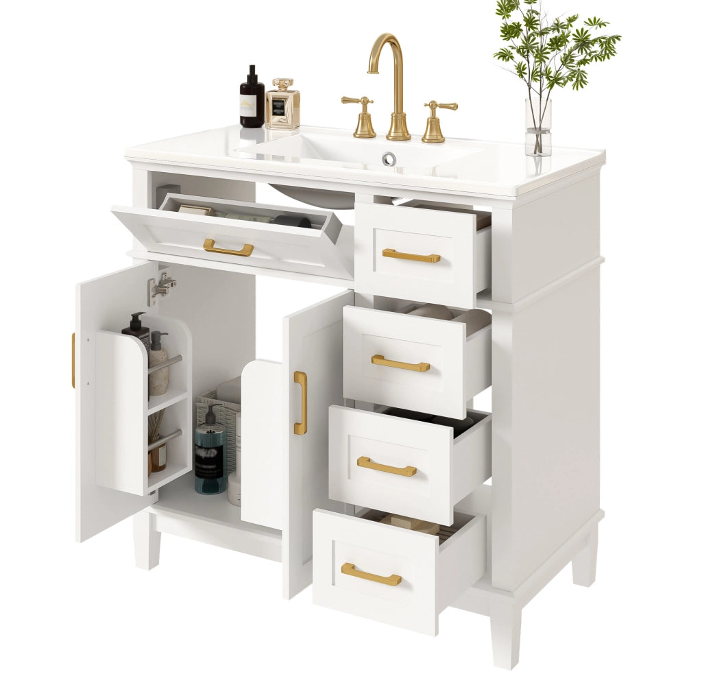 Mobile bagno a pavimento bianco con lavabo in ceramica 90 cm